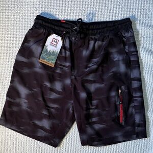 Avalanche Black and Gray Swim Shorts Trunks, NWT, Large, 4 Pockets, Drawstring